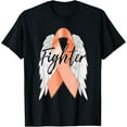 thumbnail image 1 of Uterine Cancer Fighter Peach Ribbon Angel Wings Survivor T-Shirt, 1 of 3