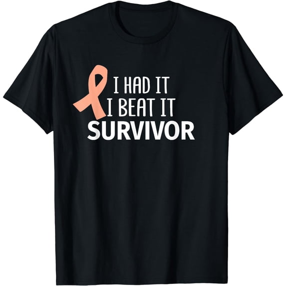Uterine Cancer I Had It I Beat It Survivor Peach Ribbon Gift T-Shirt