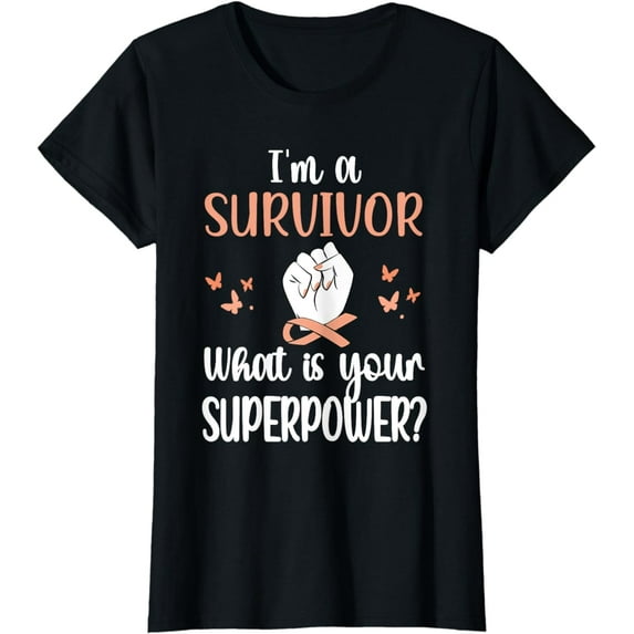 Uterine Cancer Survivor | Peach Ribbon Endometrial Cancer T-Shirt