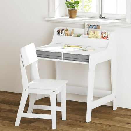 Utex Kids Study Desk with Storage Bins Activity Table and Chair Set, White