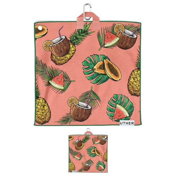 Uther Pocket Golf Towel ‚ Premium Microfiber Towel with Carabiner Clip, Golf Accessories ‚ 11 Inch x 11 Inch, Tropical Holiday