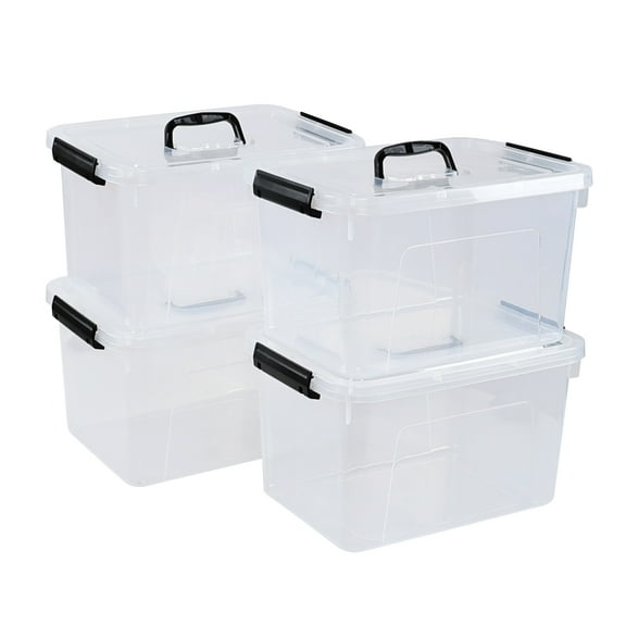 Utiao 10 Quart Plastic Storage Box with Handle, Clear Latching Storage Bin with Lid, 4-Pack