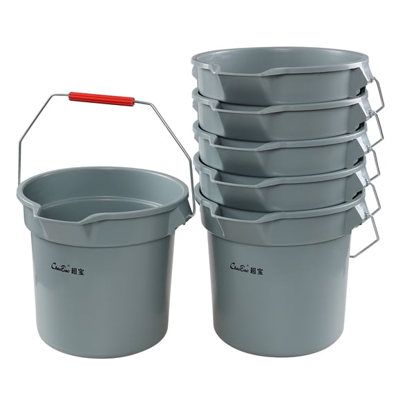 Utiao 14 Quart Round Cleaning Bucket with Handle, 6-Pack Plastic Utility Bucket Pail