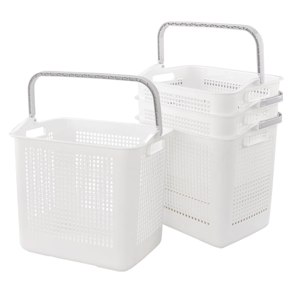 Utiao 35 Liter Plastic Hamper Basket with Handle, White Clothes Laundry Basket, 4 Pack