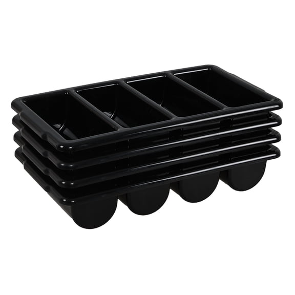 Utiao 4 Compartments Plastic Silverware Holder Trays, Large Commercial Cutlery Organizer, Black, 4 Pack