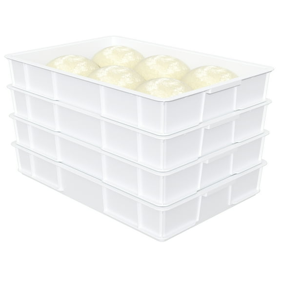 Utiao White Commercial Plastic Dough Proofing Boxes, 4 Pack Stackable Pizza Dough Trays