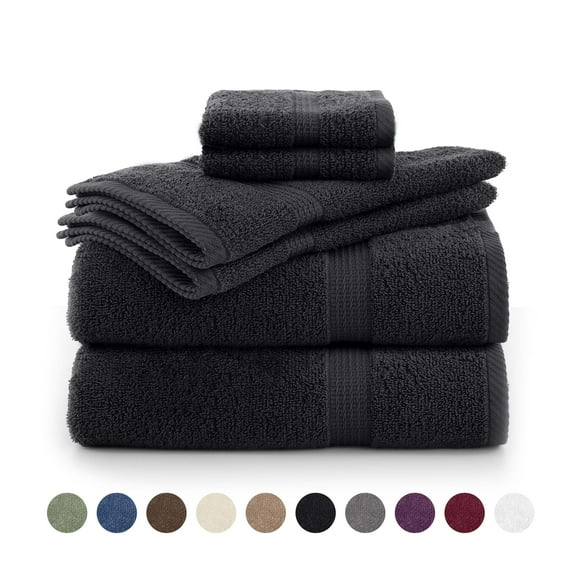 Utica 6-Piece Towel Set | 100% Cotton Soft & Absorbent Everyday Towels | Black