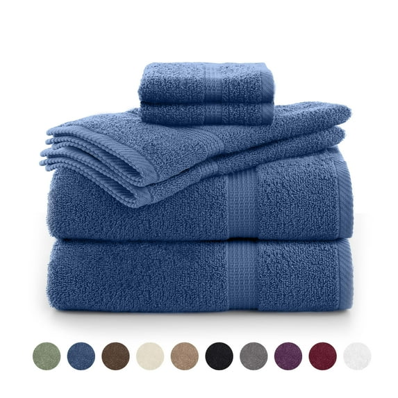 Utica 6-Piece Towel Set | 100% Cotton Soft & Absorbent Everyday Towels | Blue