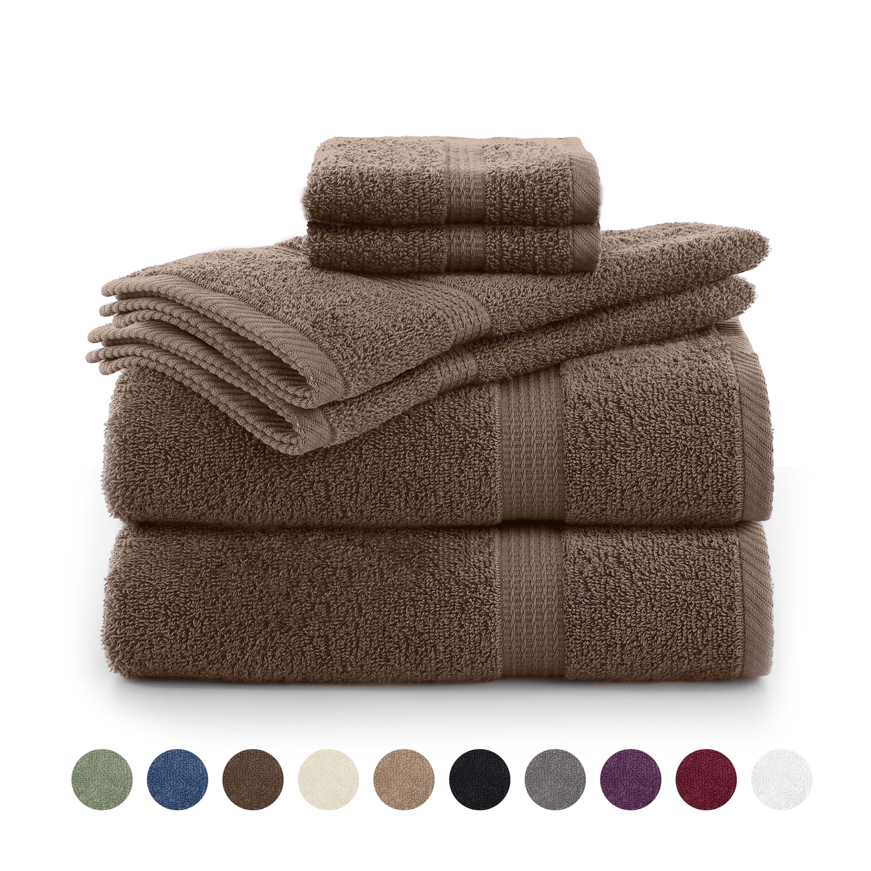 Utica 6-Piece Towel Set | 100% Cotton Soft & Absorbent Everyday Towels | Brown