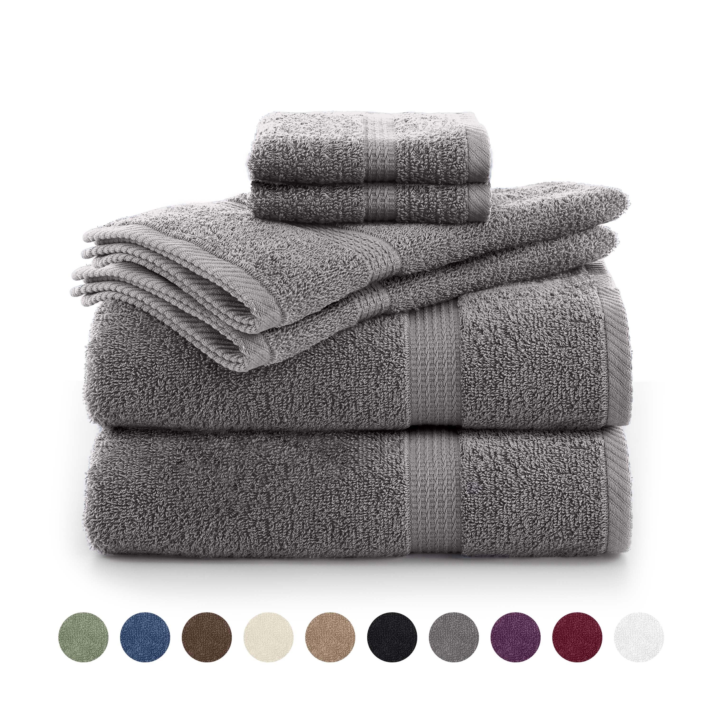 Utica 6-Piece Towel Set | 100% Cotton Soft & Absorbent Everyday Towels | Grey