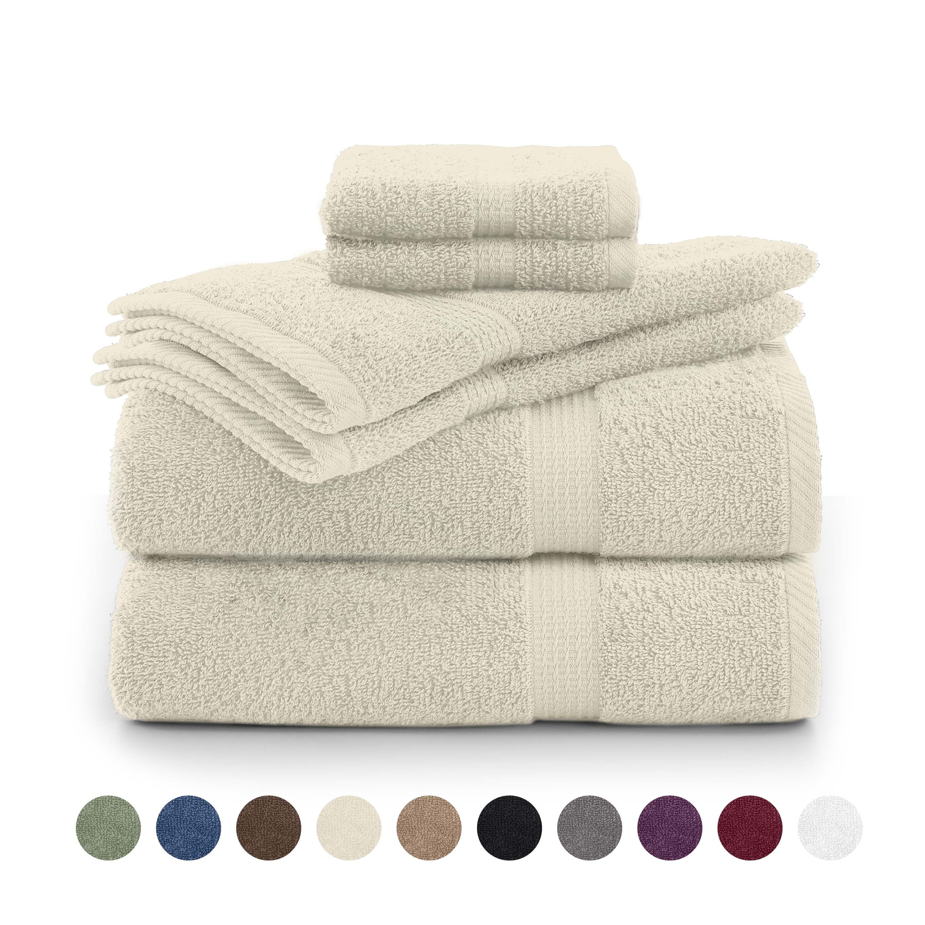 Utica 6-Piece Towel Set | 100% Cotton Soft & Absorbent Everyday Towels | Ivory