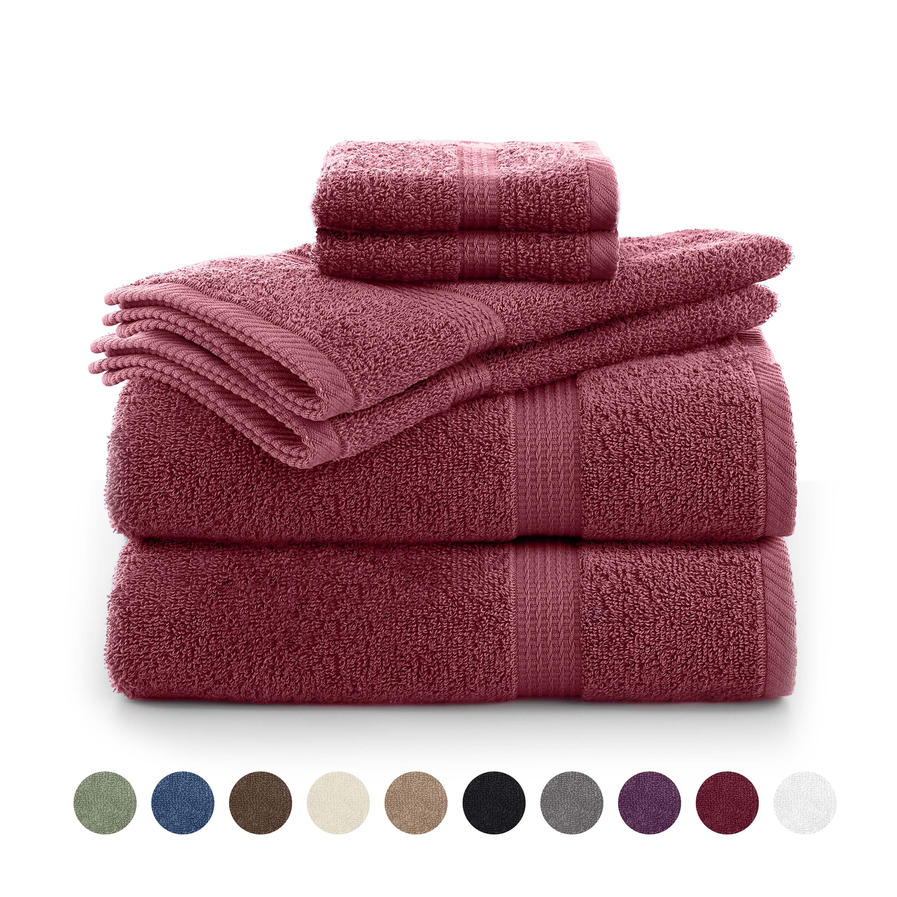 Utica 6-Piece Towel Set | 100% Cotton Soft & Absorbent Everyday Towels | Red