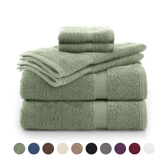 Utica 6-Piece Towel Set | 100% Cotton Soft & Absorbent Everyday Towels | Basil
