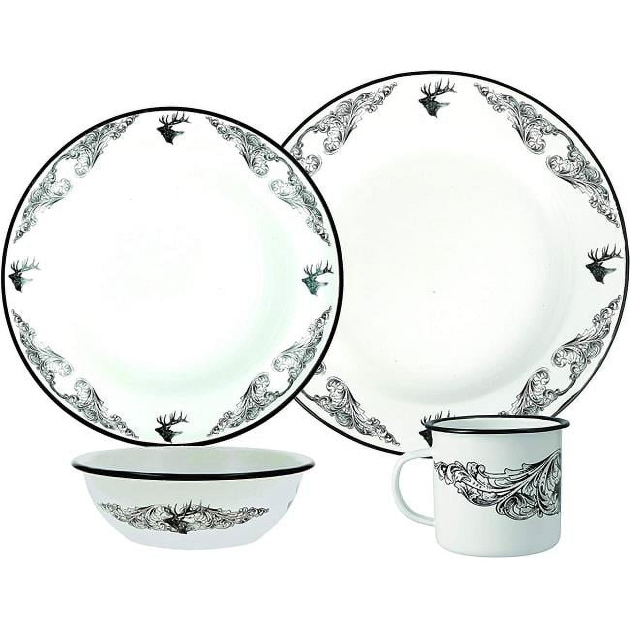 Utica USA 412005 16 Piece Wildlife Enamelware Dinnerware Set