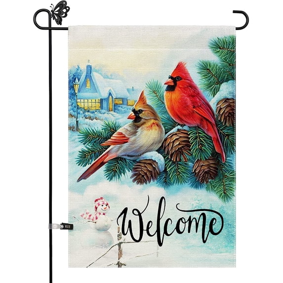 Utiginye Cardinal Bird Winter Garden Flag 12x18 Inch Double Sided Outdoor decor flags