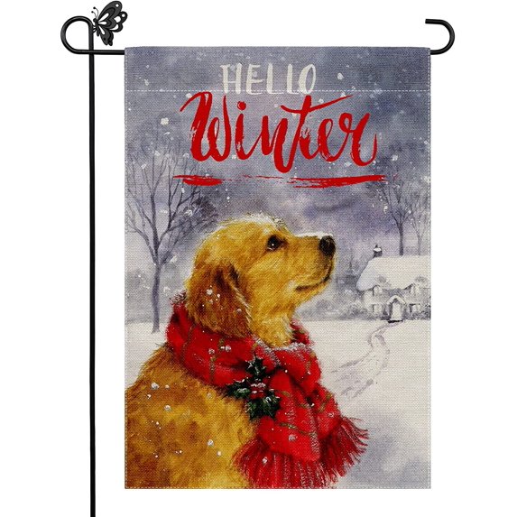 Utiginye Dog Winter Garden Flag 12x18 Inch Double Sided Vertical Burlap Outdoor Garden Flags