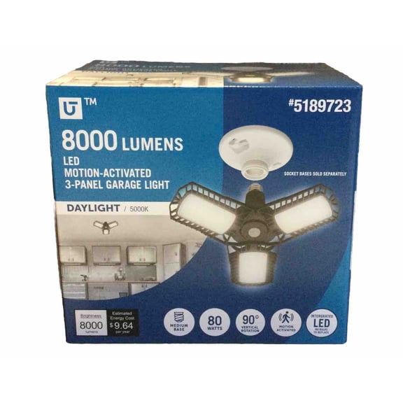 Utilitech LED Motion Activated 3-Panel Garage Light 8000 Lumen 5000K Daylight(B5