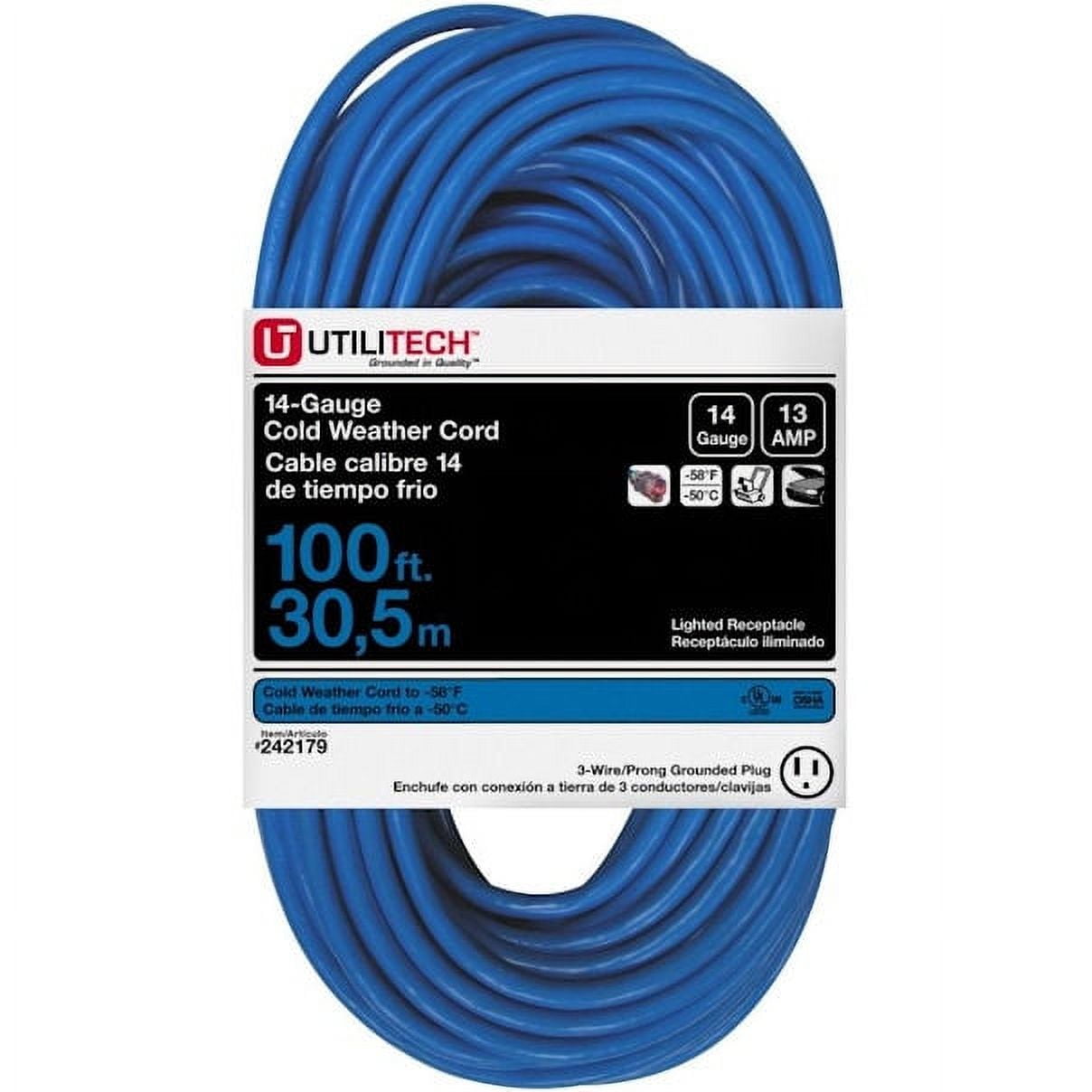 LUMAPRO, 40 ft Retractable Cord Lg, 14 AWG Wire Size, Extension