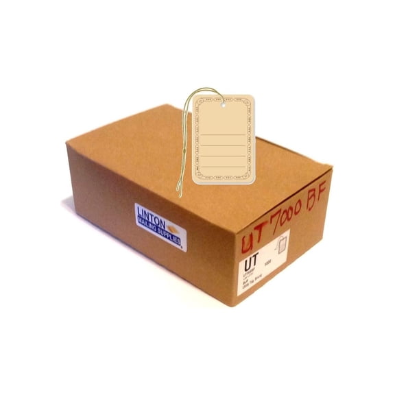 Utility (1.75" x 2.875"), Brown on Buff Cardstock with Brown String Attached in Hole - Box of 1,000 s