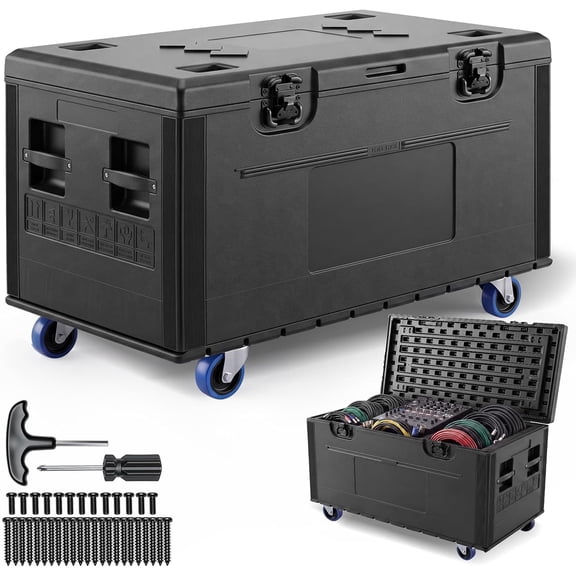 Utility Cable Trunk Road Case with Wheels,44.5"x24"x22.4",1102lbs capacity Heavy Duty Cable Trunk Case, 2 Locking Casters and Butterfly Latches, for Pro Audio & DJ Equipment Transport for Touring