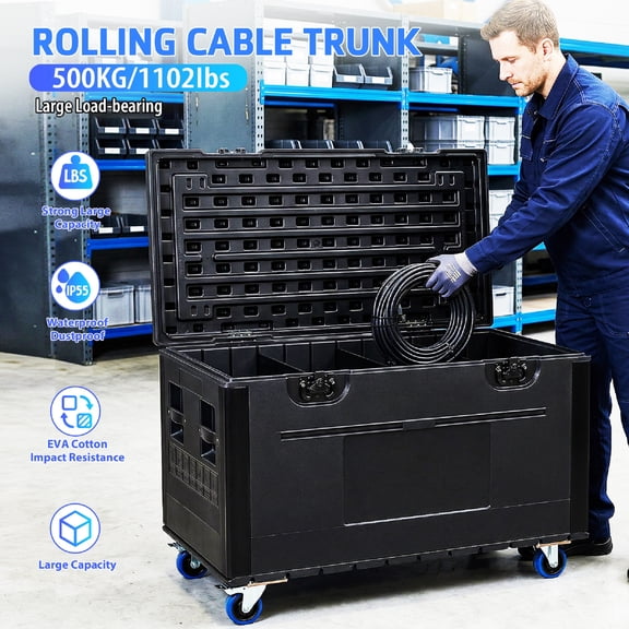 Utility Cable Trunk Road Case with Wheels, 44" x 22" x 24" Professional Stackable Heavy Duty Rolling Road Case, for Pro Audio & DJ Equipment Storage, Transport for Touring with Casters
