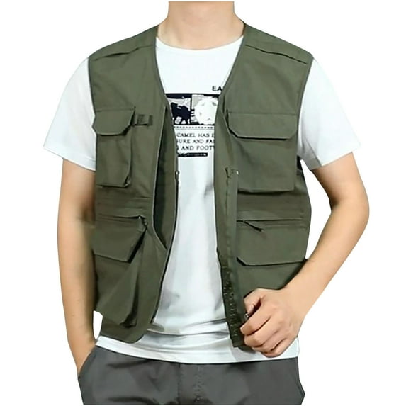 Utility Cargo Vest for Men with Multi Pockets Outdoors Work Jacket Fishing Photo Light Weight Cargo Vest (6X-Large, Army Green)