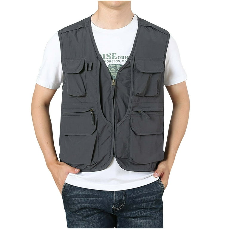 Utility Cargo Vest for Men with Multi Pockets Outdoors Work Jacket