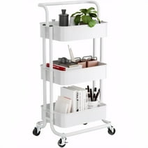 Utility Cart 3 Tier, Rolling Metal Organization Cart with Handle and Lockable Wheels