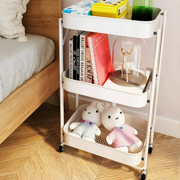 3 Tier Foldable Utility Cart with Wheels, White