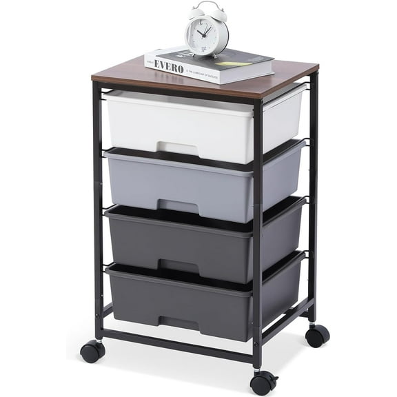 Utility Cart with 4 Drawers,Rolling Storage Cart with Drawers,Storage Rolling Drawer Cart with Wooden Tabletop for Bedroom,Kid's Room,Dorm,Classroom,Office,Rainbow