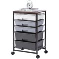 thumbnail image 1 of Utility Cart with 5 Drawers,Storage Drawer Cart with Wooden Tabletop and Lockable Wheels,Craft Storage Trolley Cart,5-Tier Rolling Utility Cart on Wheels,Dark Grey, 1 of 16