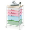 thumbnail image 1 of Utility Cart with 5 Drawers,Storage Drawer Cart with Wooden Tabletop and Lockable Wheels,Craft Storage Trolley Cart,5-Tier Rolling Utility Cart on Wheels,Rainbow, 1 of 17