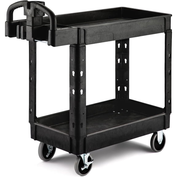 Utility Cart with Handle and Built-in Tool Compartments - 37.5" x 17" Work Cart W/Deep Shelves Safely Holds up to 550 lbs - 2 Tier Rolling Cart,Black