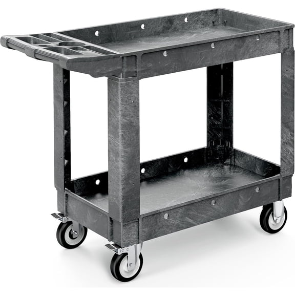Utility Cart on Wheels, 550 lbs Capacity Service Cart, 40 x 17 Inch Rolling Work Carts, 2 Shelf Heavy Duty Plastic Cart Suitable for Warehouse, Garage, School & Office, Cleaning, Gray