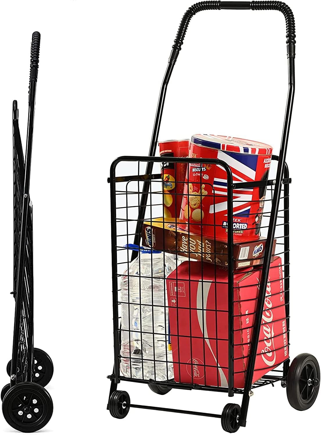 Utility Cart with Wheels, Folding Shopping Cart, Grocery Cart, Laundry Cart and Stair Climber
