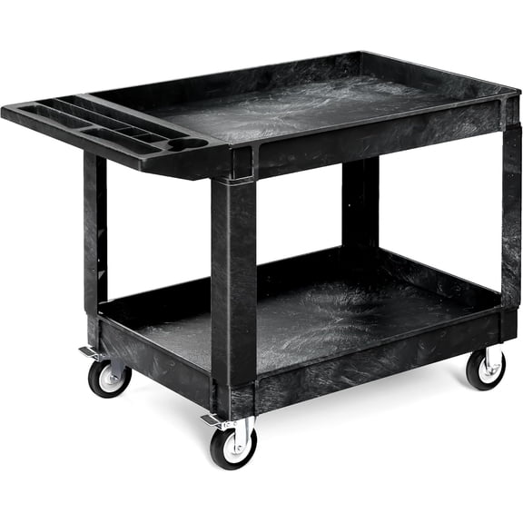 Utility Cart on Wheels, 550 lbs Capacity, 45 x 25 Inch, 2-Shelf Heavy Duty Plastic Rolling Cart, Black Bestseling