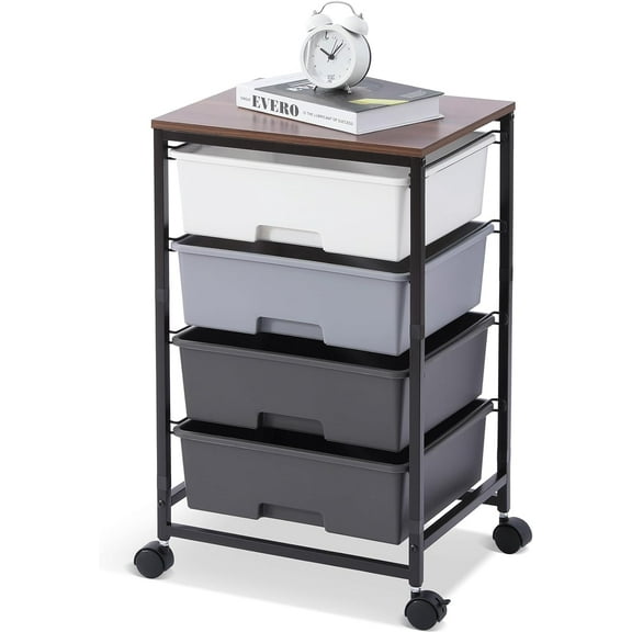 Utility Cart with 4 Drawers,Rolling Storage Cart with Drawers,Light Grey