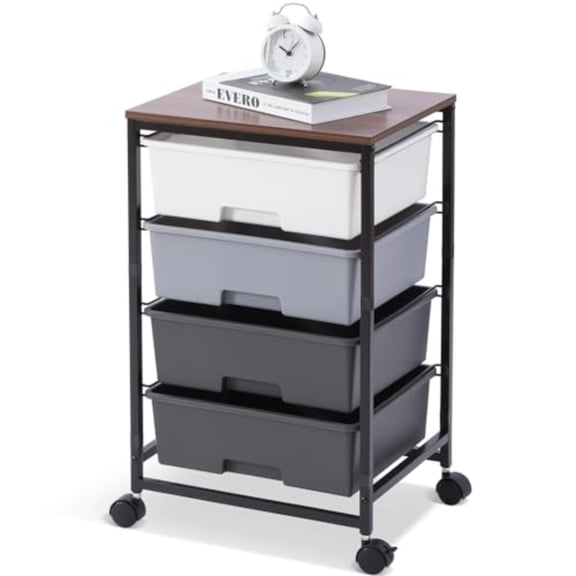 Utility Cart with 4 DrawersRolling Storage Cart with Drawers Light Grey