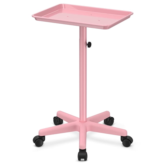 Utility Cart with Wheels Storage Cart with Tray Height Adjustable Salon Tray Cart Pink