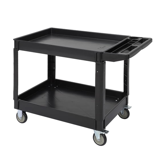 Utility Carts with Wheels, 45 X25 Inch 500 lbsRolling Food Service 2 Shelf W/Deep Plastic UtilityWorkExtra Large for Commercial Maintenance, Garage,
