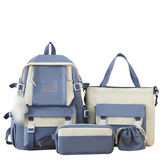 Utility Color Block 5 Piece Backpack Set Multi Compartment Adjustable Buckle Waterproof Teen Back To School Travel Bookbag Kit