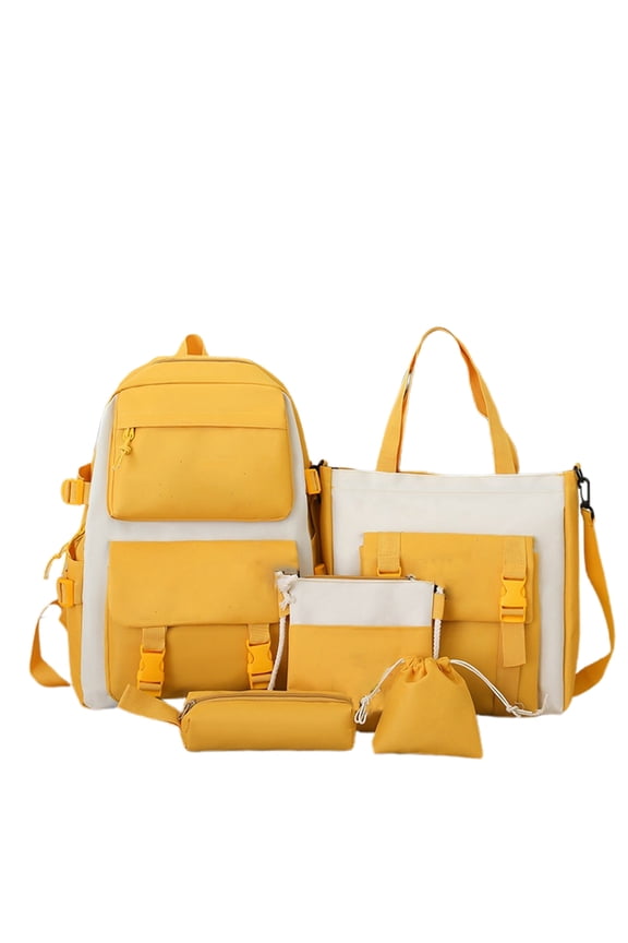 Utility Color Block 5 Piece Backpack Set Multi Compartment Adjustable Buckle Waterproof Teen Back To School Travel Bookbag Kit