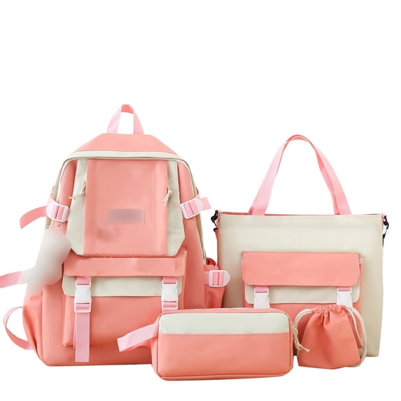 Utility Color Block 5 Piece Backpack Set Multi Compartment Adjustable Buckle Waterproof Teen Back To School Travel Bookbag Kit