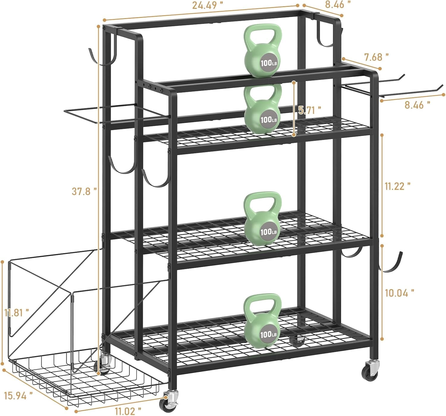 Utility Dumbbell Weight Storage Rack+Multi-Purpose Home Gym Organizer, Fits Dumbbell Set Kettlebells Yoga Mat and All Home Workout Fitness Equipment