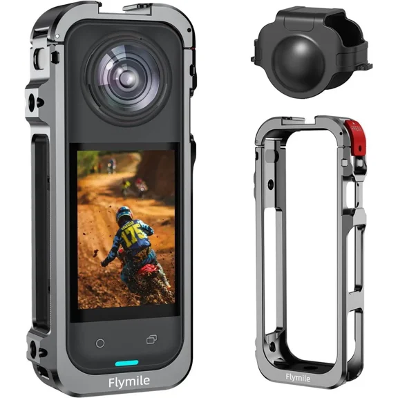 Utility Frame Case Cage for Insta360 X5, Metal Protective Case with Silicone Lens Cap Guard - Cold Shoe Mount, 3 x 1/4" Threads, Quick Release Adapter for Insta 360 X5 Accessories