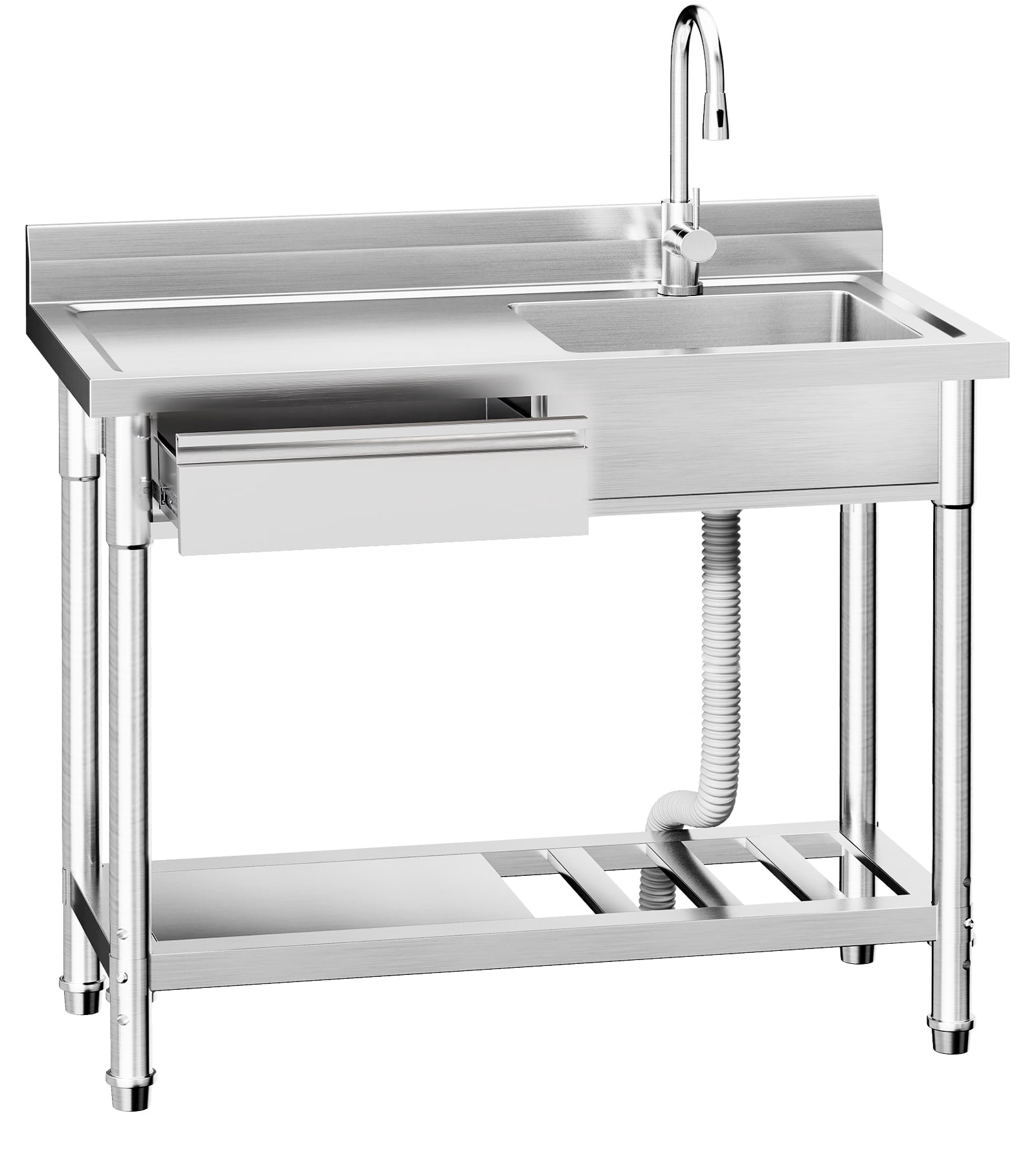 Utility Freestanding Kitchen Sink with Hot and Cold Water Pipe,Drawer, Stainless Steel Sink for Laundry Room Bathroom Farmhouse,39inch