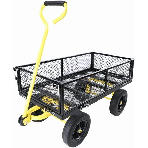 Utility Garden Cart Wagon, Heavy Duty 1200 Lbs Capacity Mesh Steel Garden Cart Folding Utility Wagon with Removable Sides, 180° Rotating Handle and 10in Tires, Perfect for Garden, Farm, Yard,Black