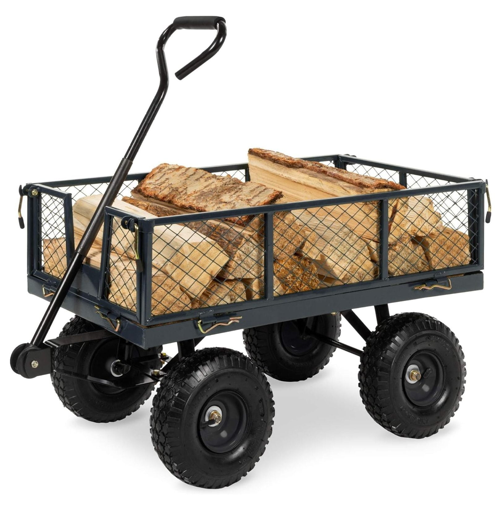 Heavy-Duty Gray Steel Garden Utility Wagon with Removable Sides