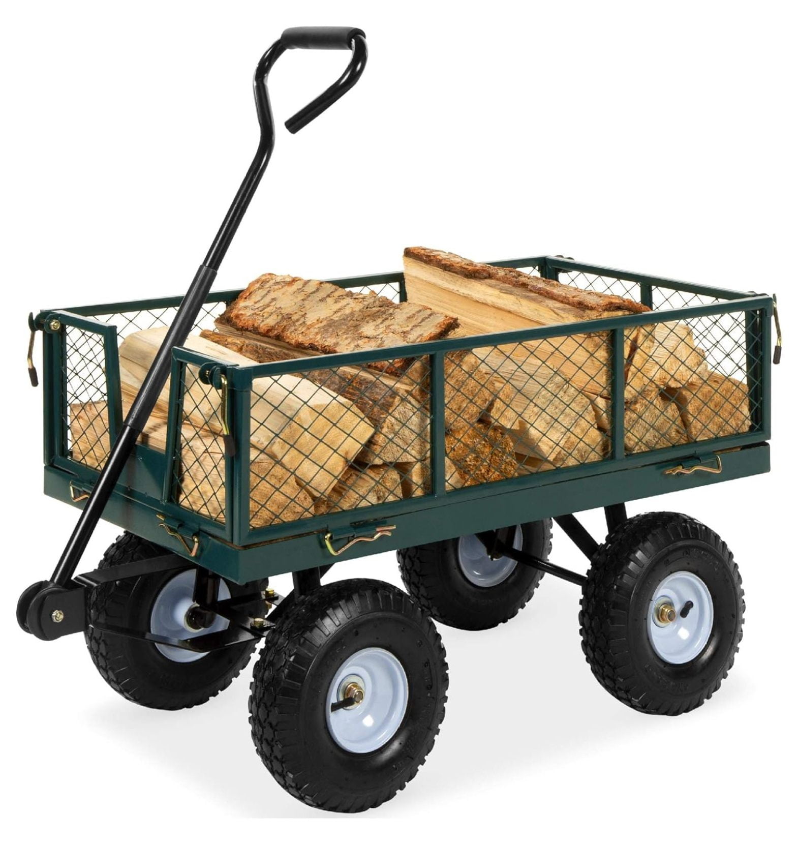 Green Heavy-Duty Steel Garden Utility Wagon with Removable Sides