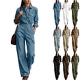 thumbnail image 1 of Utility Jumpsuit Button down Wide Leg Cargo Pockets Collared Utility Jumpsuit Long Sleeve High Waist Pleated Casual Wide Leg Overalls with Pockets, 1 of 7
